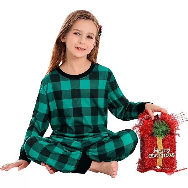 SWOMOG Matching Family Pajamas Christmas Pj Long Sleeve Plaid Holiday SleepwearKids Green Plaid