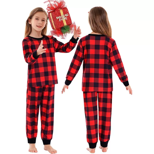 SWOMOG Matching Family Pajamas Christmas Pj Long Sleeve Plaid Holiday SleepwearKids Red Plaid