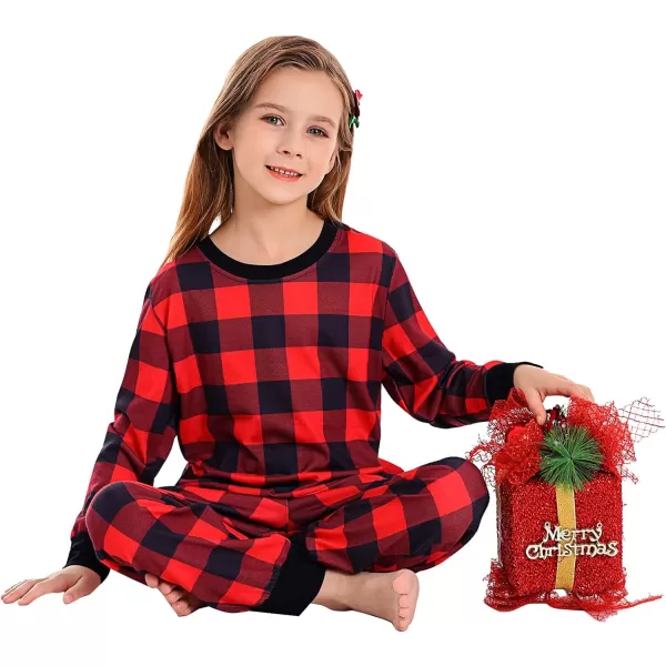 SWOMOG Matching Family Pajamas Christmas Pj Long Sleeve Plaid Holiday SleepwearKids Red Plaid