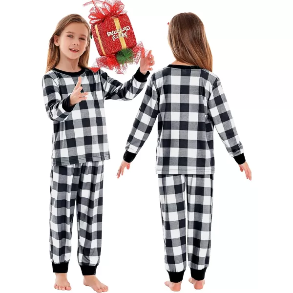 SWOMOG Matching Family Pajamas Christmas Pj Long Sleeve Plaid Holiday SleepwearKids White Plaid