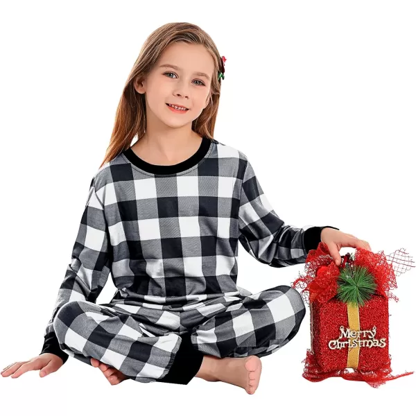 SWOMOG Matching Family Pajamas Christmas Pj Long Sleeve Plaid Holiday SleepwearKids White Plaid