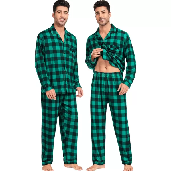 SWOMOG Matching Family Pajamas Christmas Pj Long Sleeve Plaid Holiday SleepwearMen Green Plaidbutton