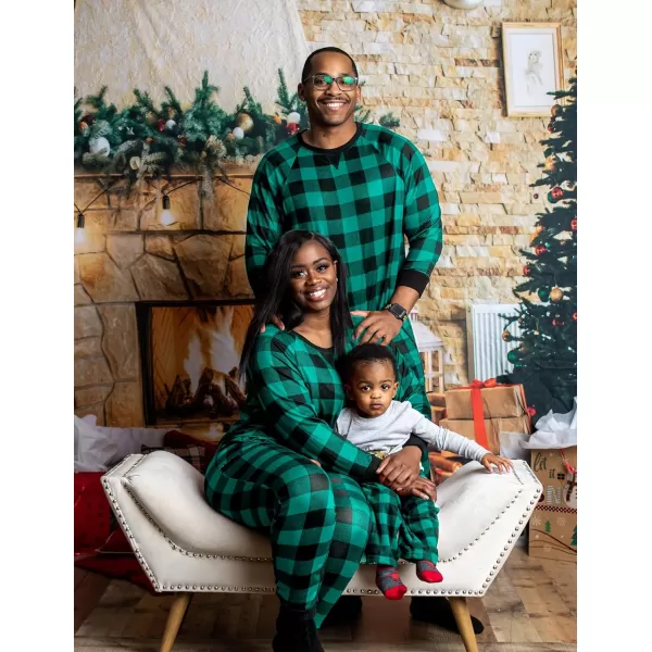 SWOMOG Matching Family Pajamas Christmas Pj Long Sleeve Plaid Holiday SleepwearWomen Green Plaid