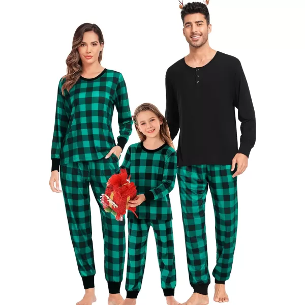 SWOMOG Matching Family Pajamas Christmas Pj Long Sleeve Plaid Holiday SleepwearWomen Green Plaid