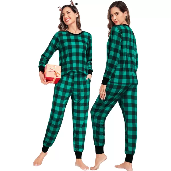 SWOMOG Matching Family Pajamas Christmas Pj Long Sleeve Plaid Holiday SleepwearWomen Green Plaid