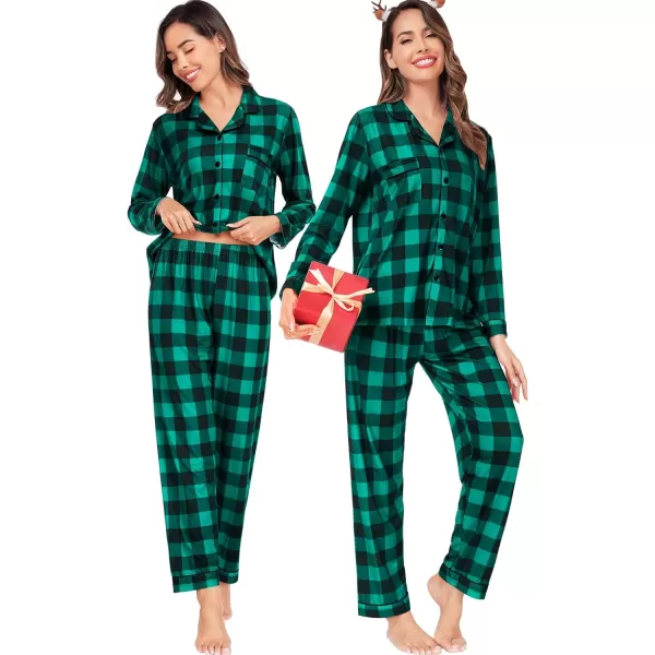 SWOMOG Matching Family Pajamas Christmas Pj Long Sleeve Plaid Holiday SleepwearWomen Green Plaidbutton