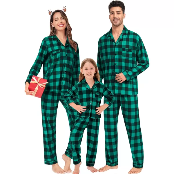 SWOMOG Matching Family Pajamas Christmas Pj Long Sleeve Plaid Holiday SleepwearWomen Green Plaidbutton