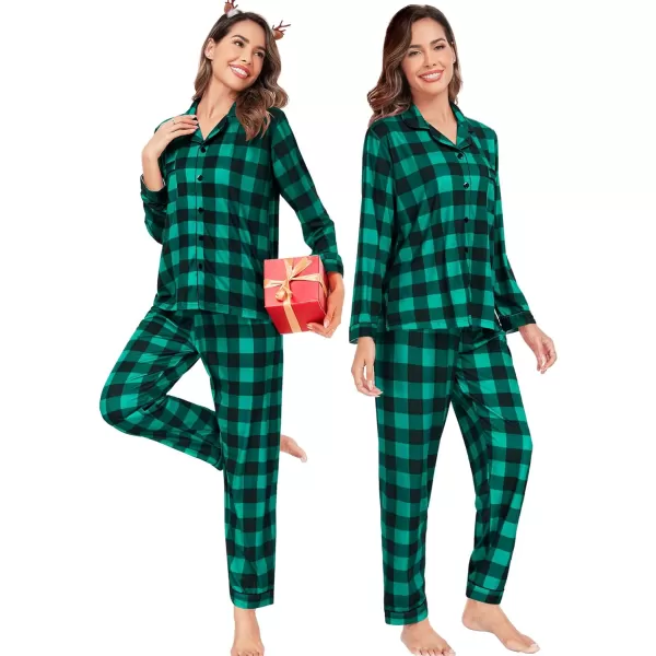 SWOMOG Matching Family Pajamas Christmas Pj Long Sleeve Plaid Holiday SleepwearWomen Green Plaidbutton