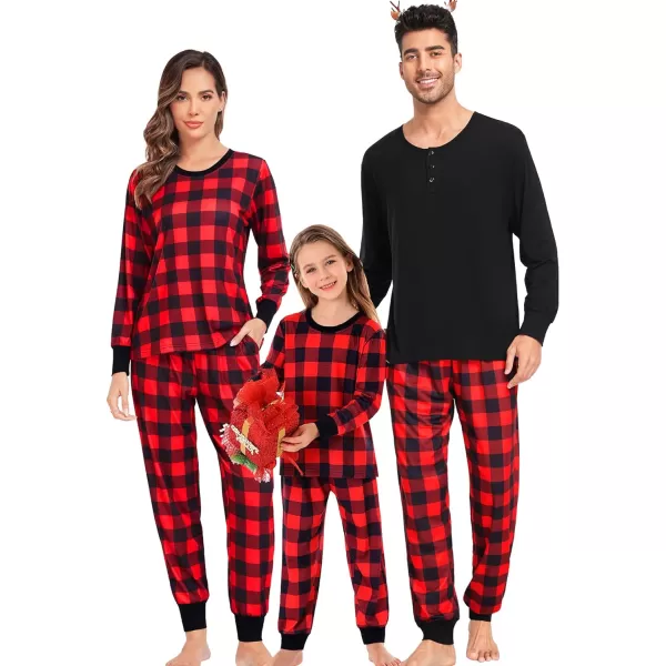 SWOMOG Matching Family Pajamas Christmas Pj Long Sleeve Plaid Holiday SleepwearWomen Red Plaid