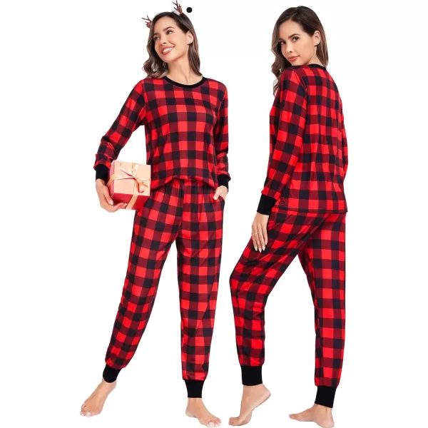 SWOMOG Matching Family Pajamas Christmas Pj Long Sleeve Plaid Holiday SleepwearWomen Red Plaid