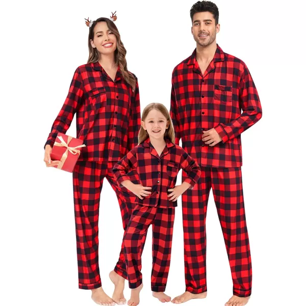 SWOMOG Matching Family Pajamas Christmas Pj Long Sleeve Plaid Holiday SleepwearWomen Red Plaidbutton