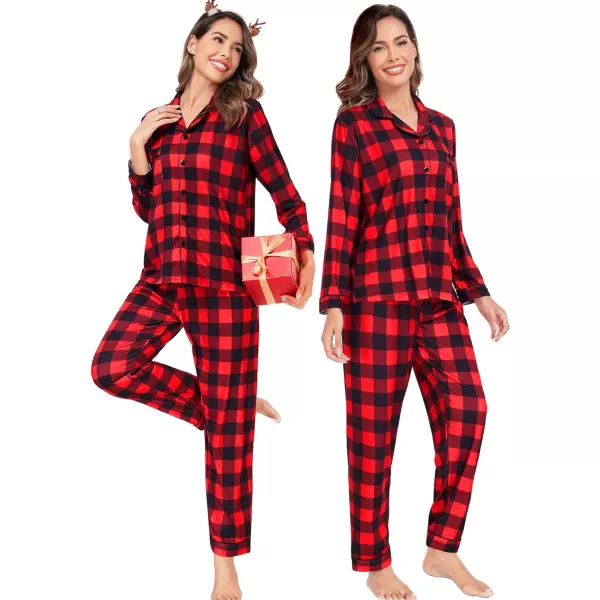 SWOMOG Matching Family Pajamas Christmas Pj Long Sleeve Plaid Holiday SleepwearWomen Red Plaidbutton