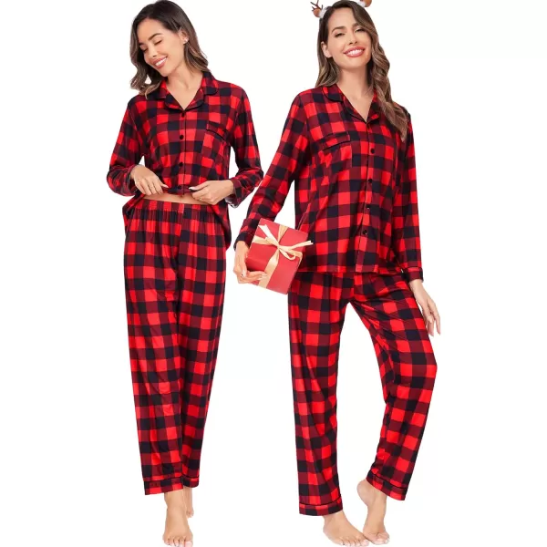 SWOMOG Matching Family Pajamas Christmas Pj Long Sleeve Plaid Holiday SleepwearWomen Red Plaidbutton