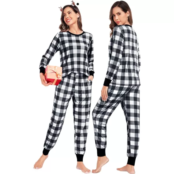 SWOMOG Matching Family Pajamas Christmas Pj Long Sleeve Plaid Holiday SleepwearWomen White Plaid