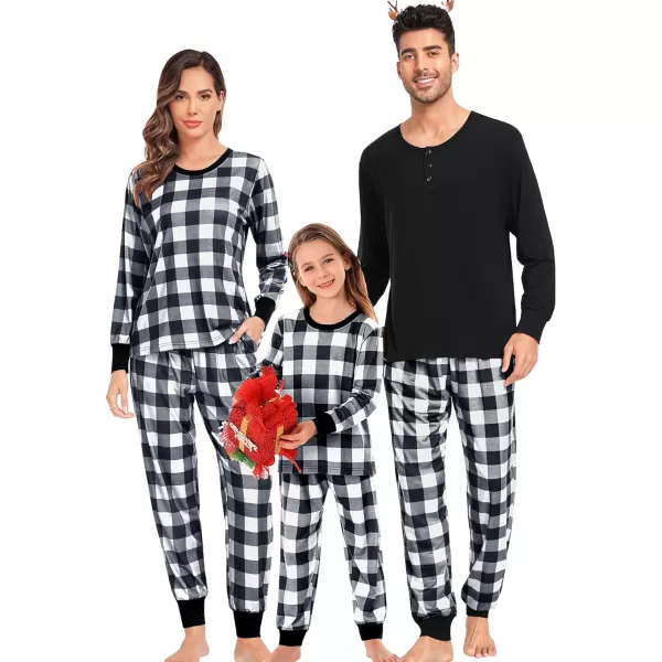 SWOMOG Matching Family Pajamas Christmas Pj Long Sleeve Plaid Holiday SleepwearWomen White Plaid