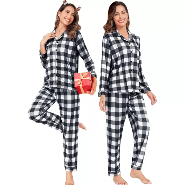 SWOMOG Matching Family Pajamas Christmas Pj Long Sleeve Plaid Holiday SleepwearWomen White Plaidbutton