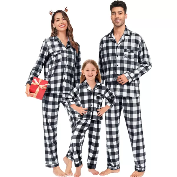 SWOMOG Matching Family Pajamas Christmas Pj Long Sleeve Plaid Holiday SleepwearWomen White Plaidbutton