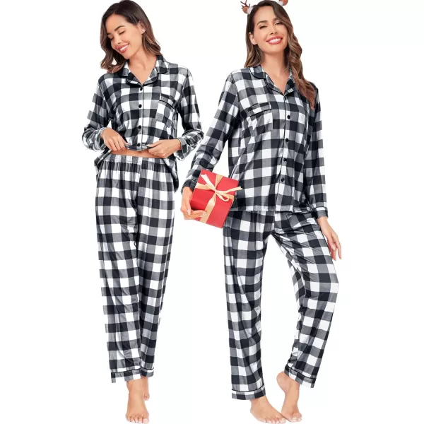 SWOMOG Matching Family Pajamas Christmas Pj Long Sleeve Plaid Holiday SleepwearWomen White Plaidbutton