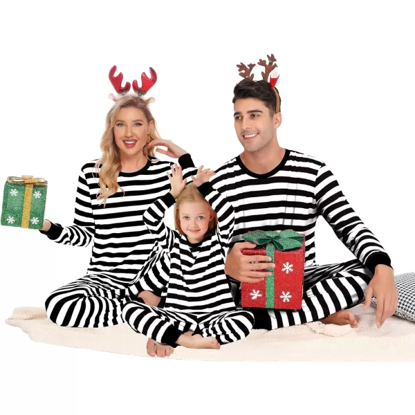 SWOMOG Matching Family Pajamas SetsOnesie Pajama Christmas PJs Holiday Nightwear with Long PantsButton Jumpsuit SleepwearKids 2 Pieceblack Thick Stripe