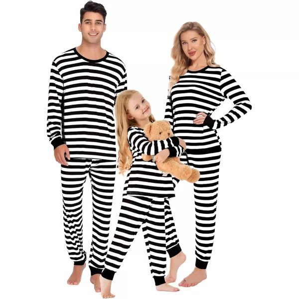 SWOMOG Matching Family Pajamas SetsOnesie Pajama Christmas PJs Holiday Nightwear with Long PantsButton Jumpsuit SleepwearKids 2 Pieceblack Thick Stripe