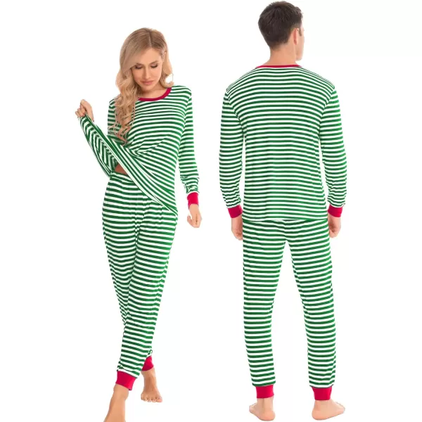 SWOMOG Matching Family Pajamas SetsOnesie Pajama Christmas PJs Holiday Nightwear with Long PantsButton Jumpsuit SleepwearKids 2 Piecegreen Stripe