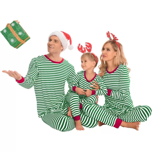 SWOMOG Matching Family Pajamas SetsOnesie Pajama Christmas PJs Holiday Nightwear with Long PantsButton Jumpsuit SleepwearKids 2 Piecegreen Stripe