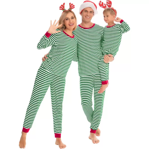 SWOMOG Matching Family Pajamas SetsOnesie Pajama Christmas PJs Holiday Nightwear with Long PantsButton Jumpsuit SleepwearKids 2 Piecegreen Stripe