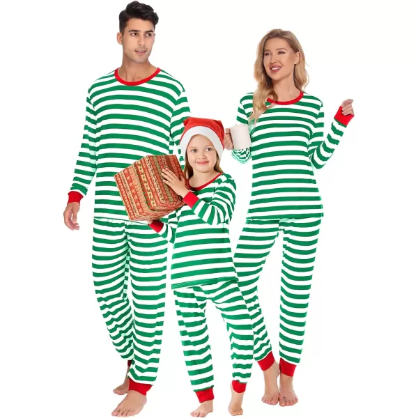 SWOMOG Matching Family Pajamas SetsOnesie Pajama Christmas PJs Holiday Nightwear with Long PantsButton Jumpsuit SleepwearKids 2 Piecegreen Thick Stripe