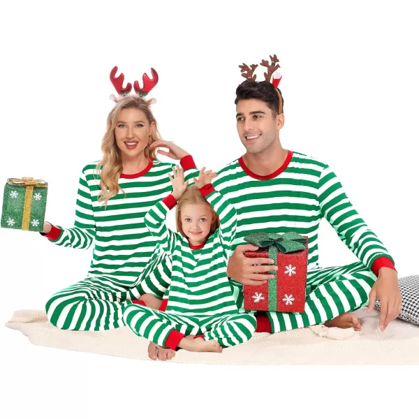 SWOMOG Matching Family Pajamas SetsOnesie Pajama Christmas PJs Holiday Nightwear with Long PantsButton Jumpsuit SleepwearKids 2 Piecegreen Thick Stripe