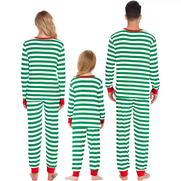 SWOMOG Matching Family Pajamas SetsOnesie Pajama Christmas PJs Holiday Nightwear with Long PantsButton Jumpsuit SleepwearKids 2 Piecegreen Thick Stripe