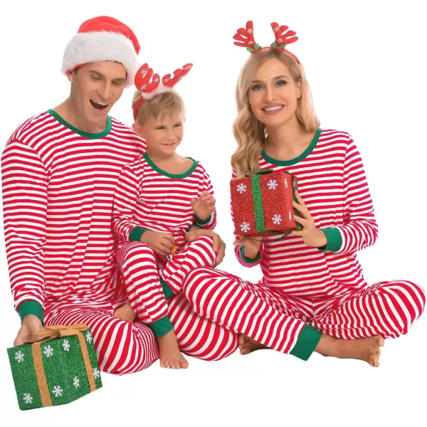 SWOMOG Matching Family Pajamas SetsOnesie Pajama Christmas PJs Holiday Nightwear with Long PantsButton Jumpsuit SleepwearKids 2 Piecered Stripe