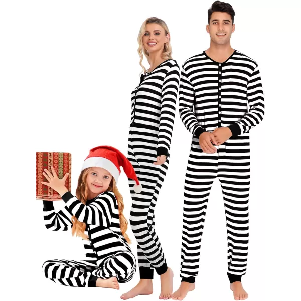 SWOMOG Matching Family Pajamas SetsOnesie Pajama Christmas PJs Holiday Nightwear with Long PantsButton Jumpsuit SleepwearKids Onesieblack Thick Stripe