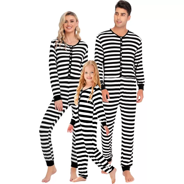 SWOMOG Matching Family Pajamas SetsOnesie Pajama Christmas PJs Holiday Nightwear with Long PantsButton Jumpsuit SleepwearKids Onesieblack Thick Stripe