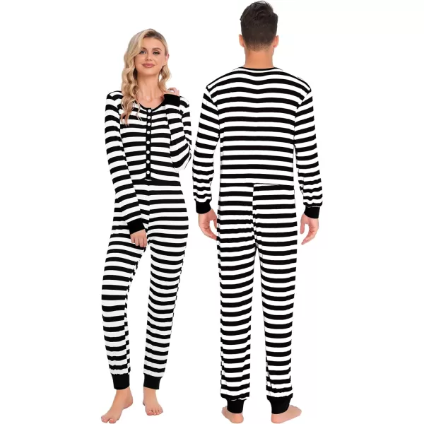 SWOMOG Matching Family Pajamas SetsOnesie Pajama Christmas PJs Holiday Nightwear with Long PantsButton Jumpsuit SleepwearKids Onesieblack Thick Stripe