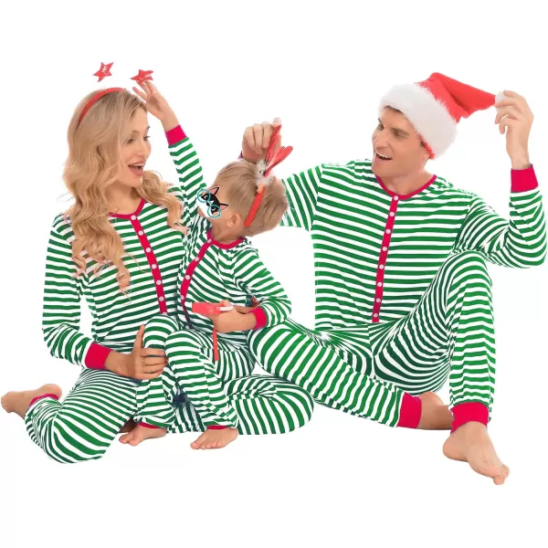 SWOMOG Matching Family Pajamas SetsOnesie Pajama Christmas PJs Holiday Nightwear with Long PantsButton Jumpsuit SleepwearKids Onesiegreen Stripe