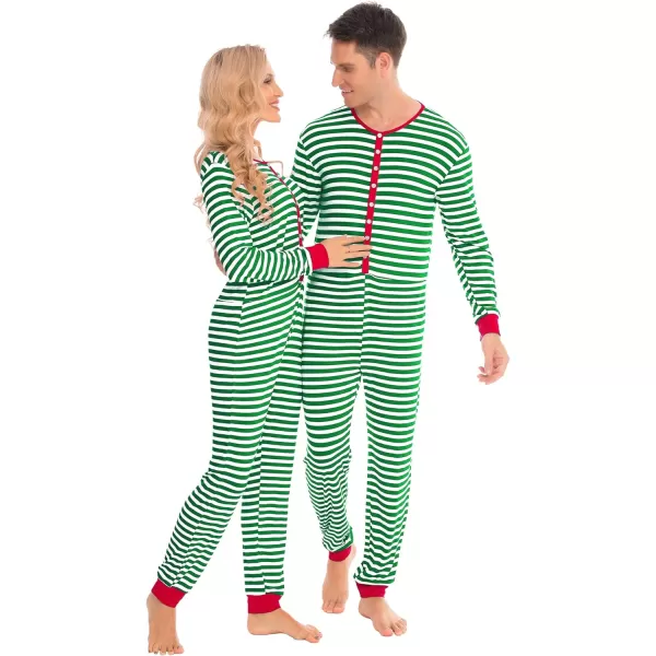 SWOMOG Matching Family Pajamas SetsOnesie Pajama Christmas PJs Holiday Nightwear with Long PantsButton Jumpsuit SleepwearKids Onesiegreen Stripe