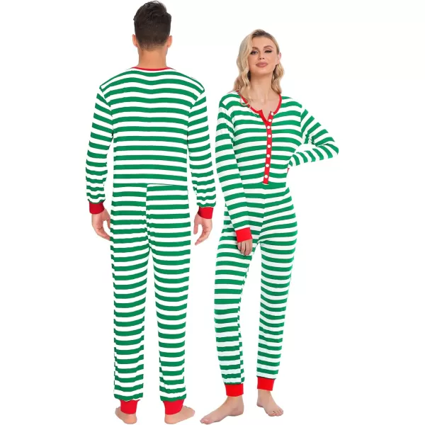 SWOMOG Matching Family Pajamas SetsOnesie Pajama Christmas PJs Holiday Nightwear with Long PantsButton Jumpsuit SleepwearKids Onesiegreen Thick Stripe