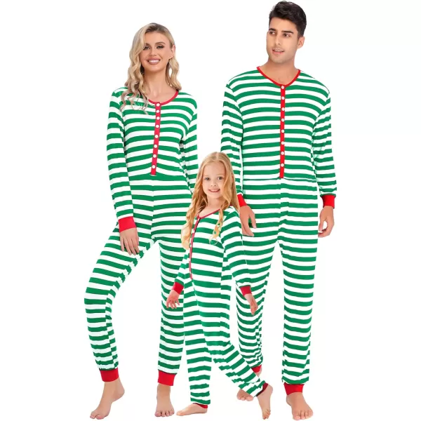 SWOMOG Matching Family Pajamas SetsOnesie Pajama Christmas PJs Holiday Nightwear with Long PantsButton Jumpsuit SleepwearKids Onesiegreen Thick Stripe