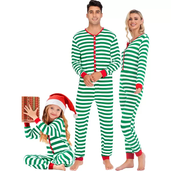 SWOMOG Matching Family Pajamas SetsOnesie Pajama Christmas PJs Holiday Nightwear with Long PantsButton Jumpsuit SleepwearKids Onesiegreen Thick Stripe