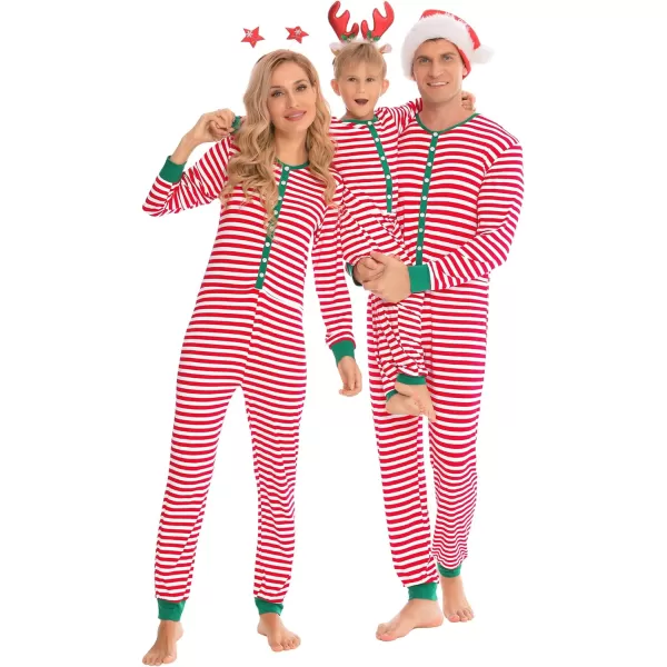 SWOMOG Matching Family Pajamas SetsOnesie Pajama Christmas PJs Holiday Nightwear with Long PantsButton Jumpsuit SleepwearKids Onesiered Stripe