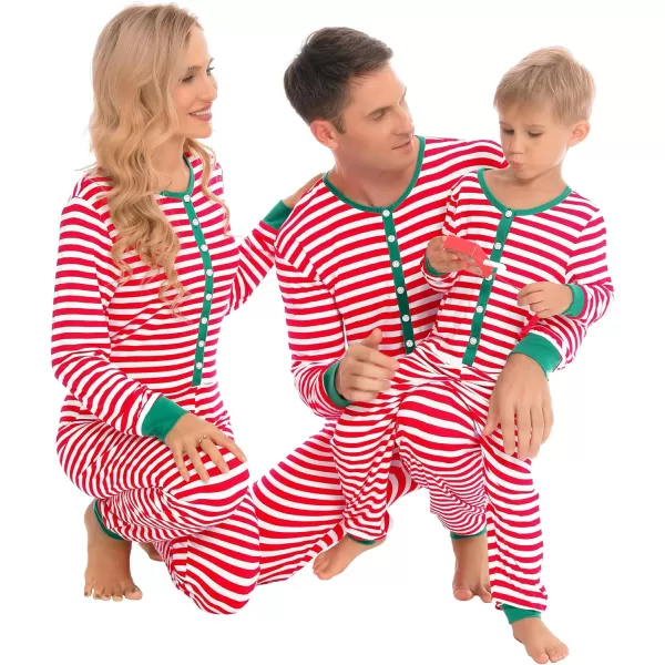 SWOMOG Matching Family Pajamas SetsOnesie Pajama Christmas PJs Holiday Nightwear with Long PantsButton Jumpsuit SleepwearKids Onesiered Stripe