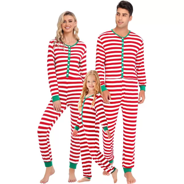 SWOMOG Matching Family Pajamas SetsOnesie Pajama Christmas PJs Holiday Nightwear with Long PantsButton Jumpsuit SleepwearKids Onesiered Thick Stripe