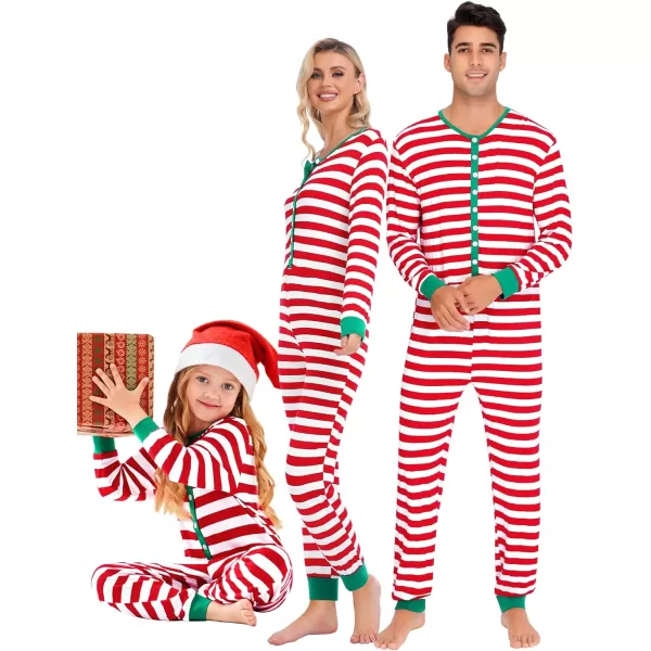 SWOMOG Matching Family Pajamas SetsOnesie Pajama Christmas PJs Holiday Nightwear with Long PantsButton Jumpsuit SleepwearKids Onesiered Thick Stripe