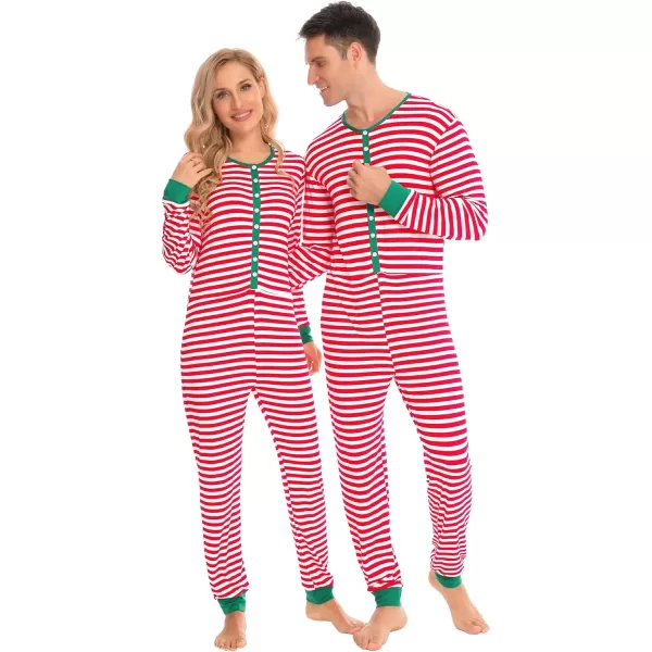 SWOMOG Matching Family Pajamas SetsOnesie Pajama Christmas PJs Holiday Nightwear with Long PantsButton Jumpsuit SleepwearWomen Onesiered Stripe