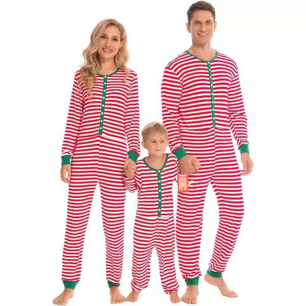 SWOMOG Matching Family Pajamas SetsOnesie Pajama Christmas PJs Holiday Nightwear with Long PantsButton Jumpsuit SleepwearWomen Onesiered Stripe