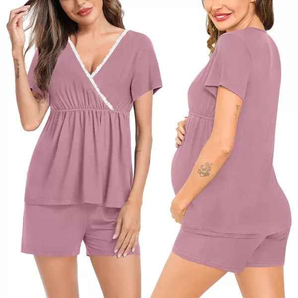 SWOMOG Maternity Nursing Pajamas Set 2 PCS Breastfeeding Sleepwear Short Sleeve Top  Shorts Pregnancy Pjs Set for HospitalCtar