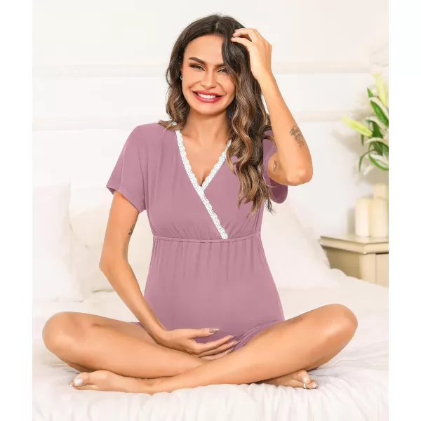 SWOMOG Maternity Nursing Pajamas Set 2 PCS Breastfeeding Sleepwear Short Sleeve Top  Shorts Pregnancy Pjs Set for HospitalCtar