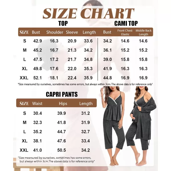 SWOMOG Maternity Nursing Robe Set 3 PCS Breastfeeding Capri Pajamas Set 3 in 1 Labor Delivery Sleepwear Pregnancy PjsDeep Grey