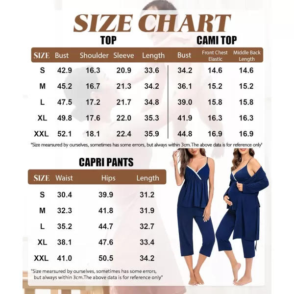 SWOMOG Maternity Nursing Robe Set 3 PCS Breastfeeding Capri Pajamas Set 3 in 1 Labor Delivery Sleepwear Pregnancy PjsNavy Blue