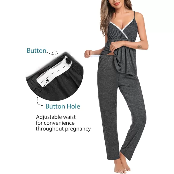 SWOMOG Maternity Nursing Robe Set 3 Piece Breastfeeding Pajamas 3 in 1 Labor Delivery Sleevless TopsLong Pants Pregnancy PjsDeep Grey